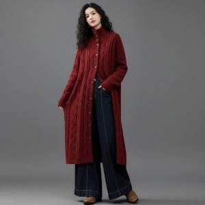 Stand Collar Chuny Cable Knit Coat