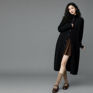 Stand Collar Chuny Cable Knit Coat