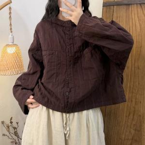 Button Fly Linen Hooded Jacket for Women