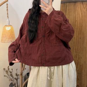 Button Fly Linen Hooded Jacket for Women