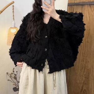 Relax-Fit Cotton Short Tassel Jacket