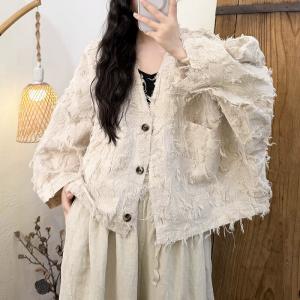 Relax-Fit Cotton Short Tassel Jacket