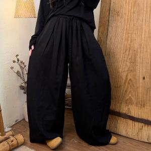 Leisure Chic Drawstring Cotton Wide Leg Pants