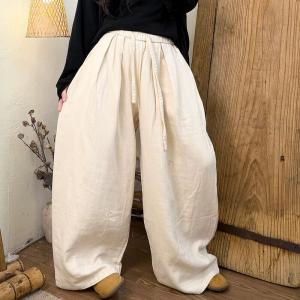 Leisure Chic Drawstring Cotton Wide Leg Pants