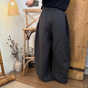Leisure Chic Drawstring Cotton Wide Leg Pants