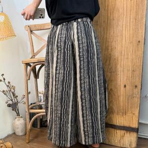 Black Vertcial Striped Linen Wude Leg Pants