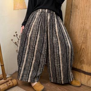 Black Vertcial Striped Linen Wude Leg Pants
