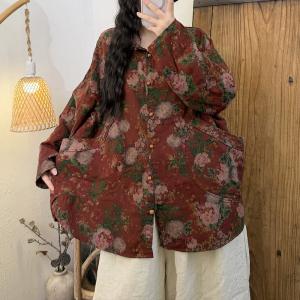 Floral Patterned Cotton Oversized Midi Shacket
