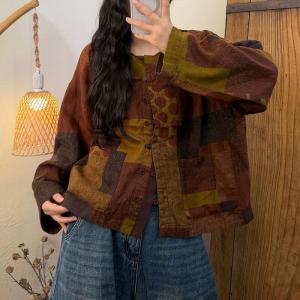 Oriental Chic Printed Double Linen Short Jacket