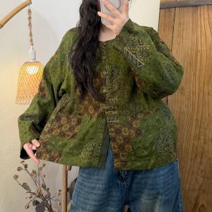 Oriental Chic Printed Double Linen Short Jacket