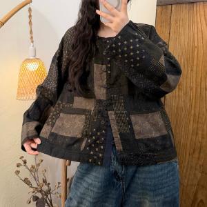Oriental Chic Printed Double Linen Short Jacket