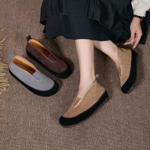 Suede Leather Slip-On Ugly Mom Flats