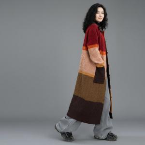 Multi-Colored Lapel Midi Sweater Cardigan