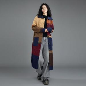 Multi-Colored Lapel Midi Sweater Cardigan