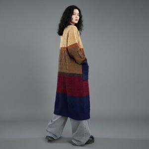 Multi-Colored Lapel Midi Sweater Cardigan