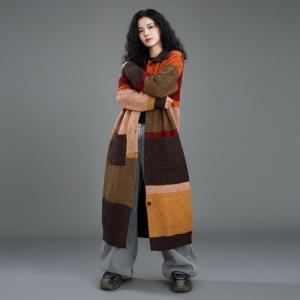Multi-Colored Lapel Midi Sweater Cardigan