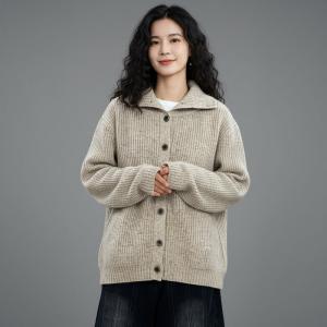 Single-Breasted Turn-Down Collar Knit Sweater Coat