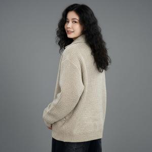 Single-Breasted Turn-Down Collar Knit Sweater Coat