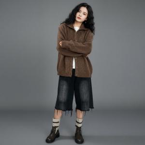 Single-Breasted Turn-Down Collar Knit Sweater Coat