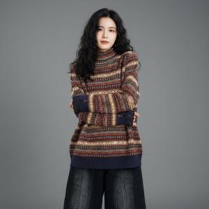 Mock Neck Vintage Knit Fair Isle Sweater
