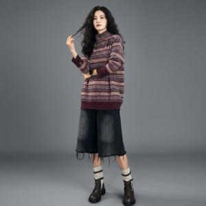 Mock Neck Vintage Knit Fair Isle Sweater