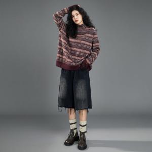 Mock Neck Vintage Knit Fair Isle Sweater