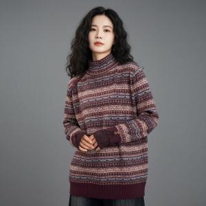 Mock Neck Vintage Knit Fair Isle Sweater