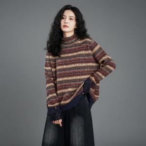Mock Neck Vintage Knit Fair Isle Sweater