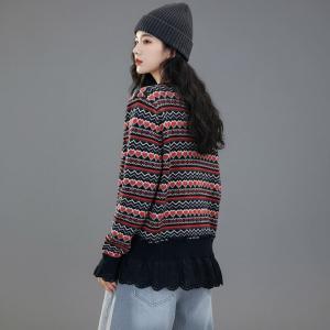 Drawstring Lace Trim Fair Isle Short Cardigan