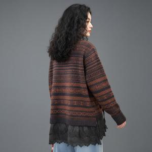 Crochet Lace Trim Fair Isle V-Neck Cardigan