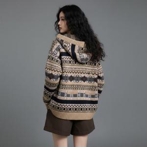 Single Breasted Fair Isle Hooded Sweater