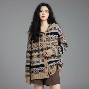 Single Breasted Fair Isle Hooded Sweater