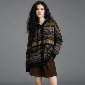 Single Breasted Fair Isle Hooded Sweater