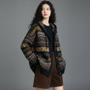 Single Breasted Fair Isle Hooded Sweater