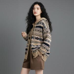 Single Breasted Fair Isle Hooded Sweater