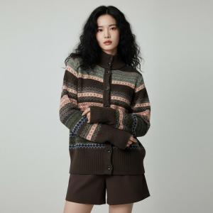 Stand Collar Casual Fair Isle Sweater