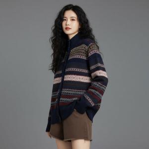 Stand Collar Casual Fair Isle Sweater