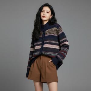 Stand Collar Casual Fair Isle Sweater