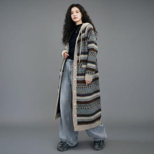 Winter Style Fair Isle Hooded Cardigan Coat