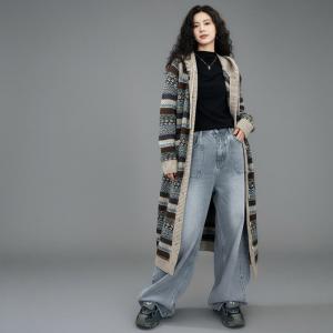 Winter Style Fair Isle Hooded Cardigan Coat