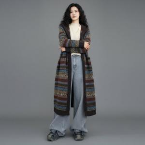 Winter Style Fair Isle Hooded Cardigan Coat