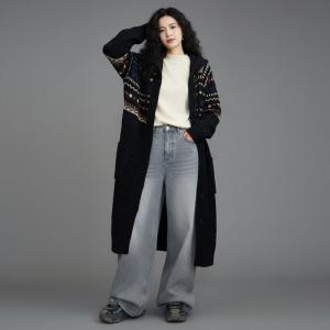 Cable Knit Winter Hooded Long Fair Isle Coat