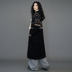 Cable Knit Winter Hooded Long Fair Isle Coat