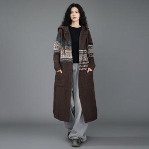 Comfy Hooded Fair Isle Cable Knit Cardigan