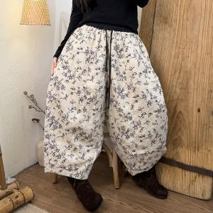 Organic Linen Comfy Patterned Barrel Pants