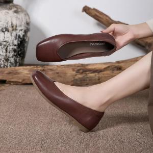 Office Style Leather Square Toe Flats