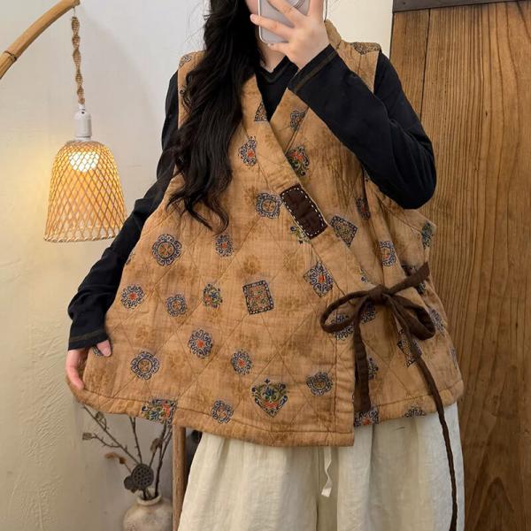 Ethnic 100% Linen Sleeveless V-Neck Printed #1 #2 #3 comfy oversized slouchy lazy day travel resort rustic cottagecore