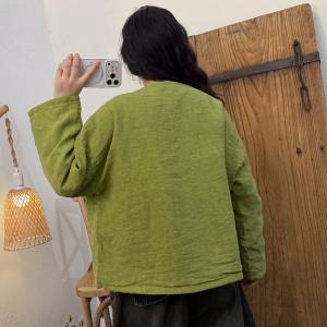 Front Pokcets Plain Linen Quilted Short Coat