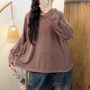 Causal Long Sleeves Plain Velet Hoodie