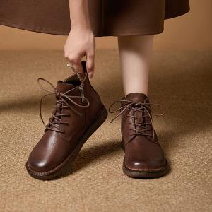 Cowhide Leather Classic Handmade Tied Boots